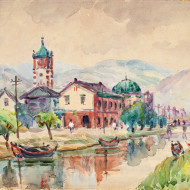 倪蔣懷〈堀邊〉，1926，水彩、紙，33 x 49 公分（本圖由臺北市立美術館授權提供，僅供本文使用，請勿轉載）