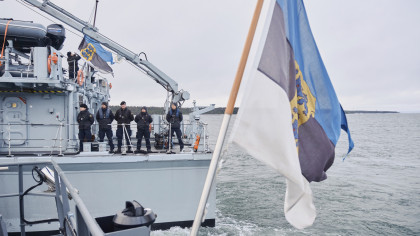 Estonian naval ships sail in the Baltic Sea on Thursday, Jan. 9, 2025, as part of stepped-up NATO patrols in the region following suspected sabotage of undersea cables. (AP Photo/Hendrik Osula)