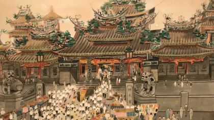陳進筆下的北港朝天宮－《北港朝天宮》 / 數位物件授權：CC BY-NC 3.0 TW + / 建檔單位：中華民國文化資產維護學會 @ 國家文化記憶庫 https://tcmb.culture.tw/zh-tw/detail?indexCode=Culture_People&id=635879