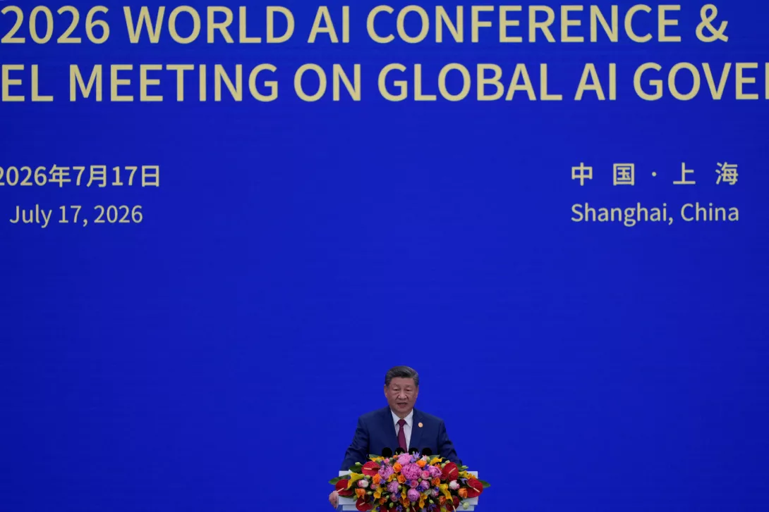 習近平出席7月在上海舉行的AI大會（路透社，達志影像提供）